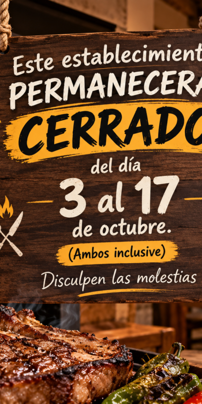 Vacaciones: cerramos del 3 al 17 de octubre