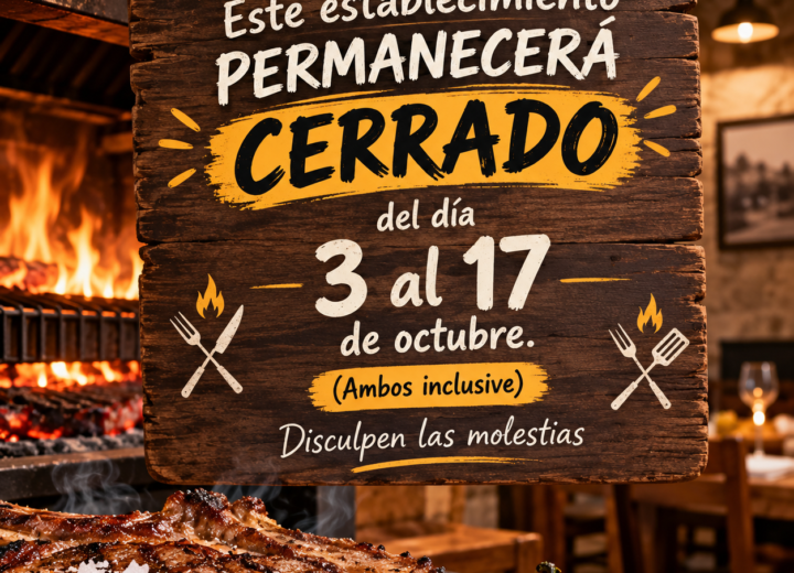 Vacaciones: cerramos del 3 al 17 de octubre